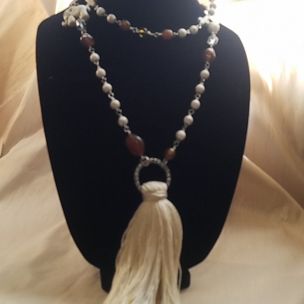 Beige Elephant Tassel Necklace